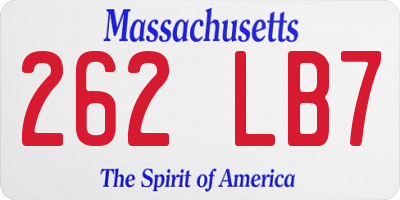 MA license plate 262LB7
