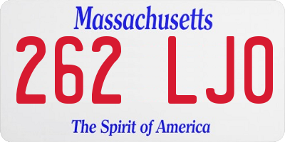 MA license plate 262LJ0