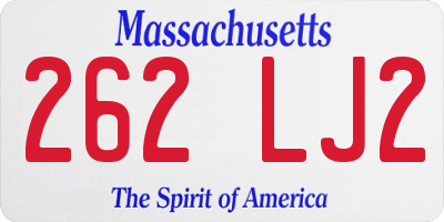 MA license plate 262LJ2