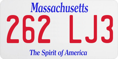 MA license plate 262LJ3