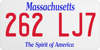 MA license plate 262LJ7