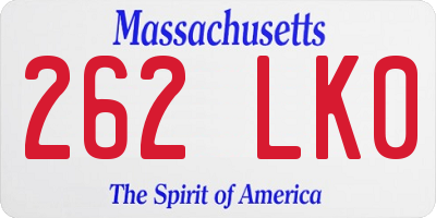MA license plate 262LK0