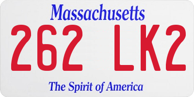 MA license plate 262LK2