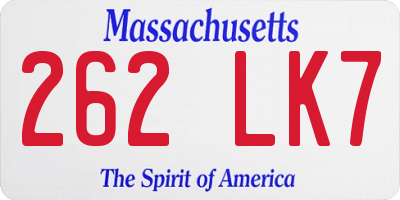 MA license plate 262LK7