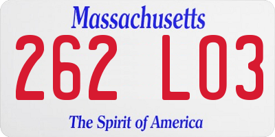 MA license plate 262LO3