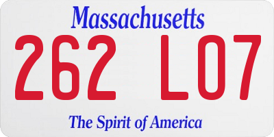 MA license plate 262LO7