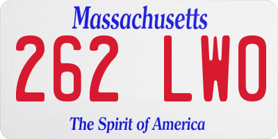 MA license plate 262LW0