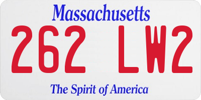 MA license plate 262LW2