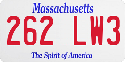 MA license plate 262LW3