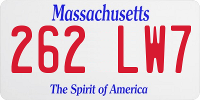 MA license plate 262LW7
