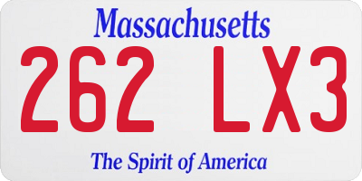 MA license plate 262LX3