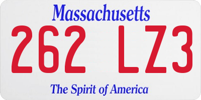 MA license plate 262LZ3