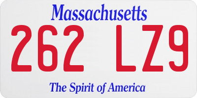 MA license plate 262LZ9