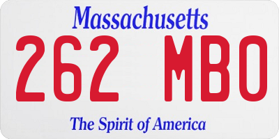 MA license plate 262MB0