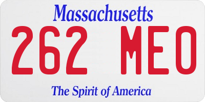 MA license plate 262ME0