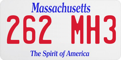 MA license plate 262MH3