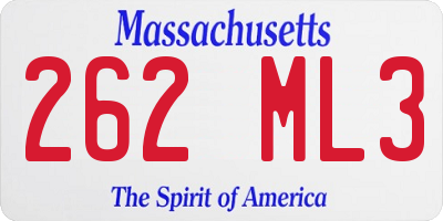 MA license plate 262ML3