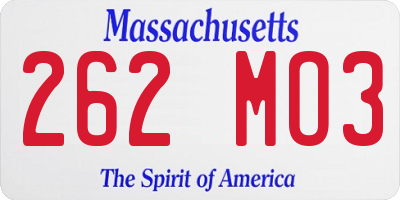 MA license plate 262MO3