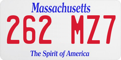 MA license plate 262MZ7