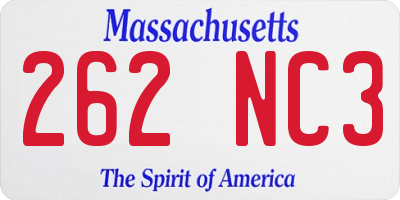 MA license plate 262NC3