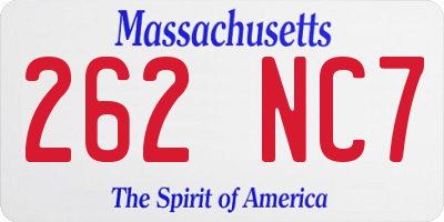 MA license plate 262NC7