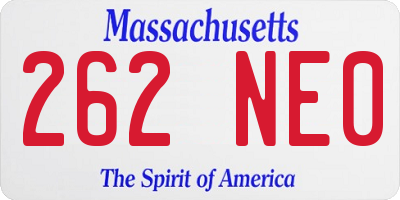 MA license plate 262NE0