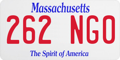 MA license plate 262NG0