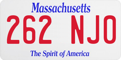 MA license plate 262NJ0