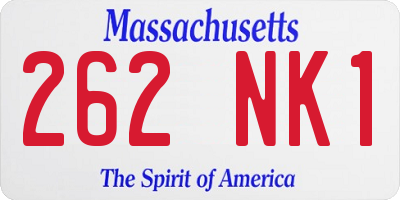 MA license plate 262NK1