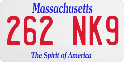 MA license plate 262NK9