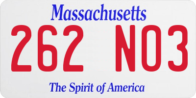 MA license plate 262NO3