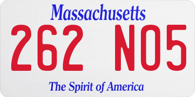 MA license plate 262NO5