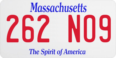 MA license plate 262NO9