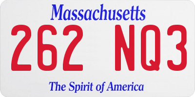 MA license plate 262NQ3