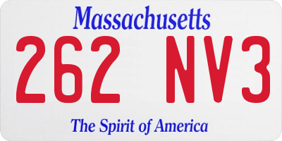MA license plate 262NV3