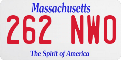 MA license plate 262NW0