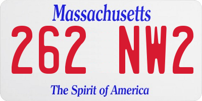 MA license plate 262NW2