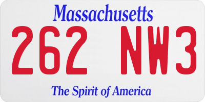 MA license plate 262NW3