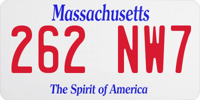 MA license plate 262NW7
