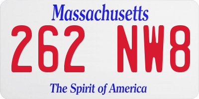 MA license plate 262NW8