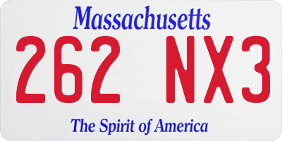 MA license plate 262NX3