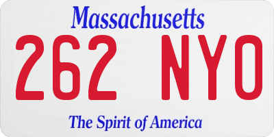MA license plate 262NY0