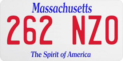 MA license plate 262NZ0