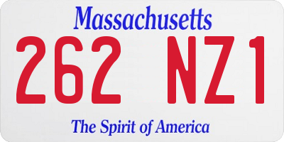 MA license plate 262NZ1