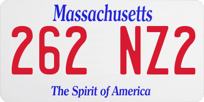 MA license plate 262NZ2