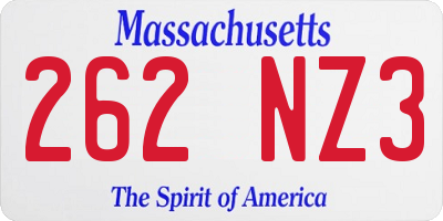 MA license plate 262NZ3