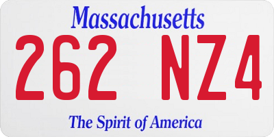 MA license plate 262NZ4
