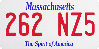 MA license plate 262NZ5