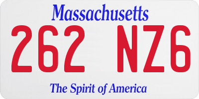 MA license plate 262NZ6