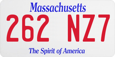 MA license plate 262NZ7